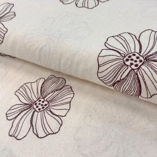 Linen viscose EMBROIDERY Flower Maya natural