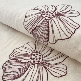 Linen viscose EMBROIDERY Flower Maya natural