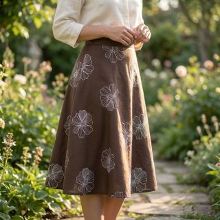 Linen viscose EMBROIDERY Flower Maya brown