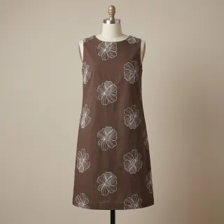 Linen viscose EMBROIDERY Flower Maya brown
