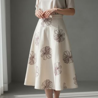 Linen viscose EMBROIDERY Flower Maya natural