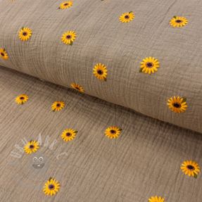 Double gauze/muslin EMBROIDERY Sunflowers beige