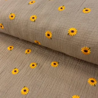Double gauze/muslin EMBROIDERY Sunflowers beige