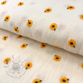 Double gauze/muslin EMBROIDERY Sunflowers natural