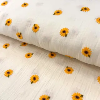 Double gauze/muslin EMBROIDERY Sunflowers natural