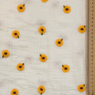 Double gauze/muslin EMBROIDERY Sunflowers natural