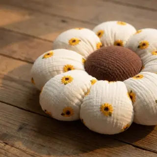 Double gauze/muslin EMBROIDERY Sunflowers natural