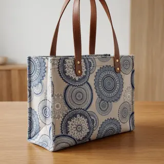 Decoration fabric Linenlook premium Geometric mandala