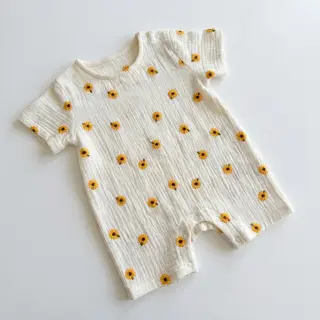 Double gauze/muslin EMBROIDERY Sunflowers natural