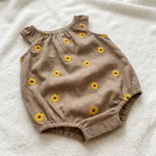 Double gauze/muslin EMBROIDERY Sunflowers beige