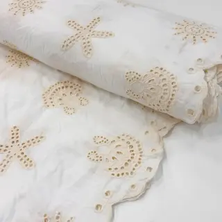 Cotton fabric EMBROIDERY Sea ornaments white