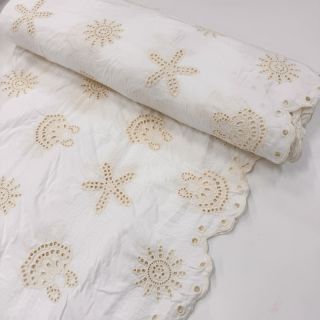 Cotton fabric EMBROIDERY Sea ornaments white