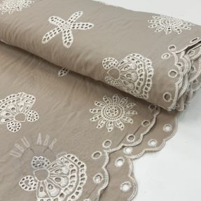 Cotton fabric EMBROIDERY Sea ornaments natural