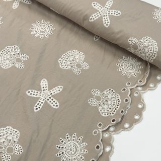 Cotton fabric EMBROIDERY Sea ornaments natural