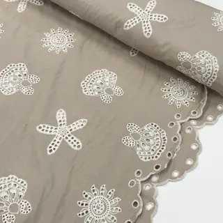 Cotton fabric EMBROIDERY Sea ornaments natural