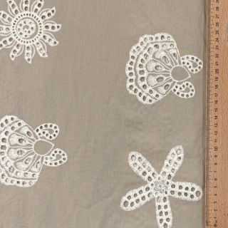 Cotton fabric EMBROIDERY Sea ornaments natural