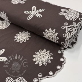 Cotton fabric EMBROIDERY Sea ornaments brown