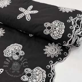 Cotton fabric EMBROIDERY Sea ornaments black