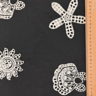 Cotton fabric EMBROIDERY Sea ornaments black