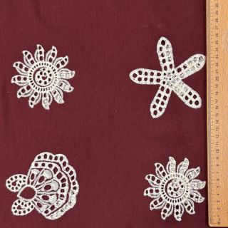 Cotton fabric EMBROIDERY Sea ornaments bordeaux