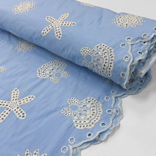 Cotton fabric EMBROIDERY Sea ornaments light blue
