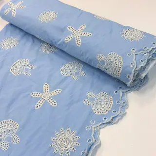 Cotton fabric EMBROIDERY Sea ornaments light blue