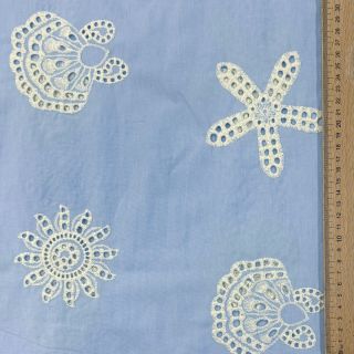 Cotton fabric EMBROIDERY Sea ornaments light blue