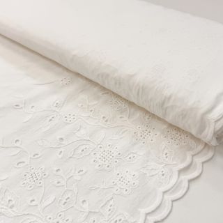 Cotton fabric VOILE EMBROIDERY ONE-SIDE BORDER white