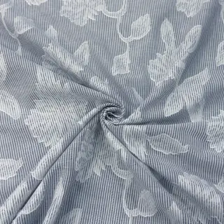 Cotton fabric YARN DYED Stripes JACQUARD Flowers navy