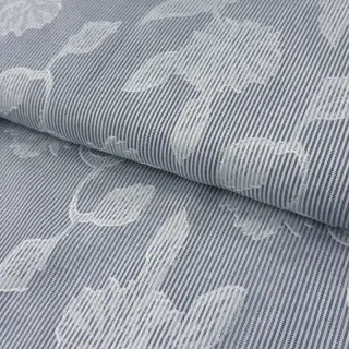 Cotton fabric YARN DYED Stripes JACQUARD Flowers navy