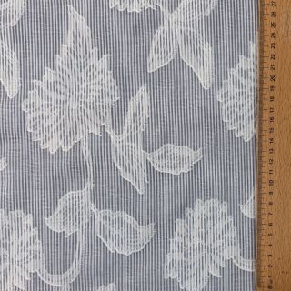 Cotton fabric YARN DYED Stripes JACQUARD Flowers navy