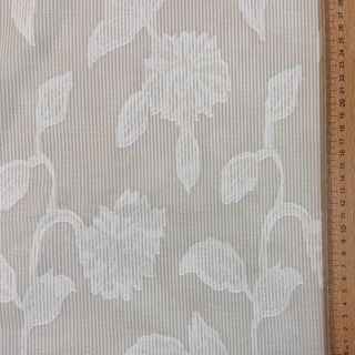 Cotton fabric YARN DYED Stripes JACQUARD Flowers sand