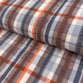 Cotton fabric SEERSUCKER YARN DYED Checks blue
