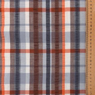 Cotton fabric SEERSUCKER YARN DYED Checks blue