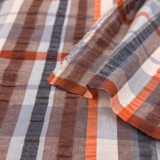 Cotton fabric SEERSUCKER YARN DYED Checks blue