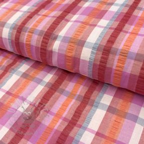 Cotton fabric SEERSUCKER YARN DYED Checks pink