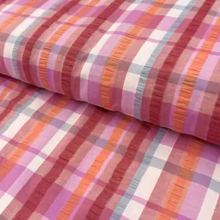 Cotton fabric SEERSUCKER YARN DYED Checks pink