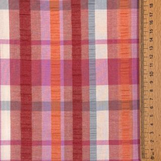 Cotton fabric SEERSUCKER YARN DYED Checks pink