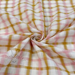 Cotton fabric SEERSUCKER YARN DYED Checks ecru