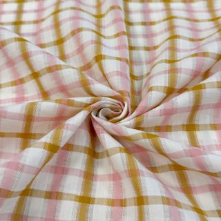 Cotton fabric SEERSUCKER YARN DYED Checks ecru