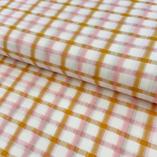 Cotton fabric SEERSUCKER YARN DYED Checks ecru