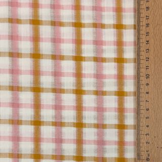Cotton fabric SEERSUCKER YARN DYED Checks ecru