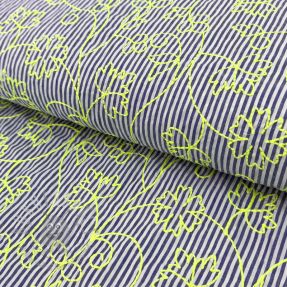 Cotton fabric EMBROIDERY NEON Stripes green