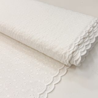 Cotton fabric EMBROIDERY TWO-SIDE SCALLOP Simi white