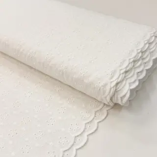 Cotton fabric EMBROIDERY TWO-SIDE SCALLOP Simi white