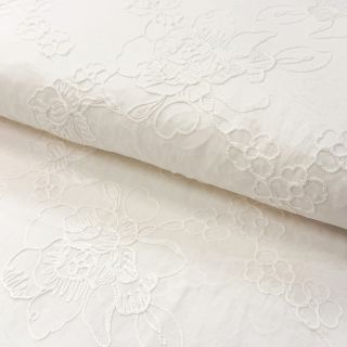 Cotton fabric VOILE EMBROIDERY Flowers white