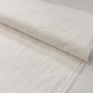 Cotton fabric VOILE EMBROIDERY Flowers white