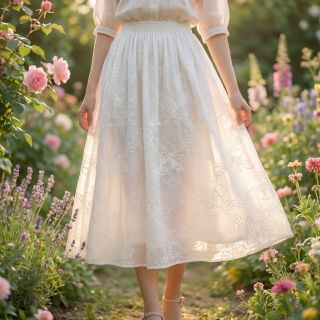 Cotton fabric VOILE EMBROIDERY Flowers white