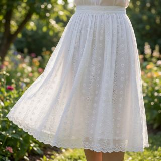 Cotton fabric EMBROIDERY TWO-SIDE SCALLOP Neo white