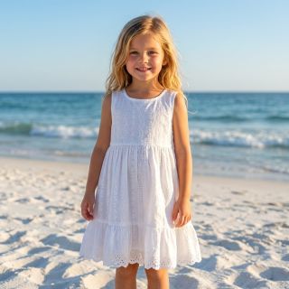 Cotton fabric EMBROIDERY TWO-SIDE SCALLOP Neo white